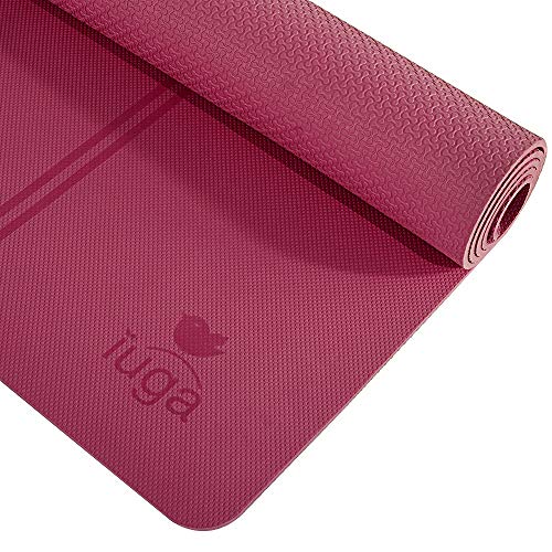 IUGA Eco Friendly Yoga Mat Alignment Lines, Free Carry Strap, Non Slip