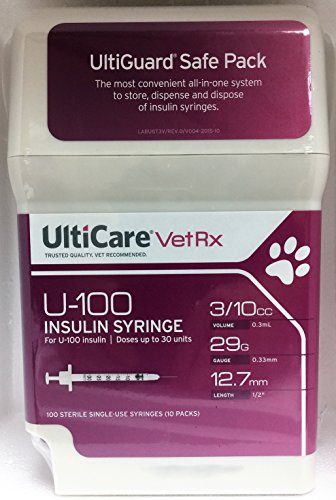 UltiCare VetRX U-100 3/10cc Insulin Syringes with Sharps Container 10 packs - 10 Syringes Each