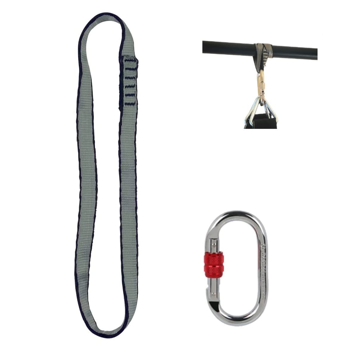 HOUSON Heavy Duty Punch Bag Straps, Bag Hanger Heavy Bag Hanging Strap with Hook Carabiner for Gym Bar & Pull-Up Bar (25KN Carabiner Hook) (xisheng00705)