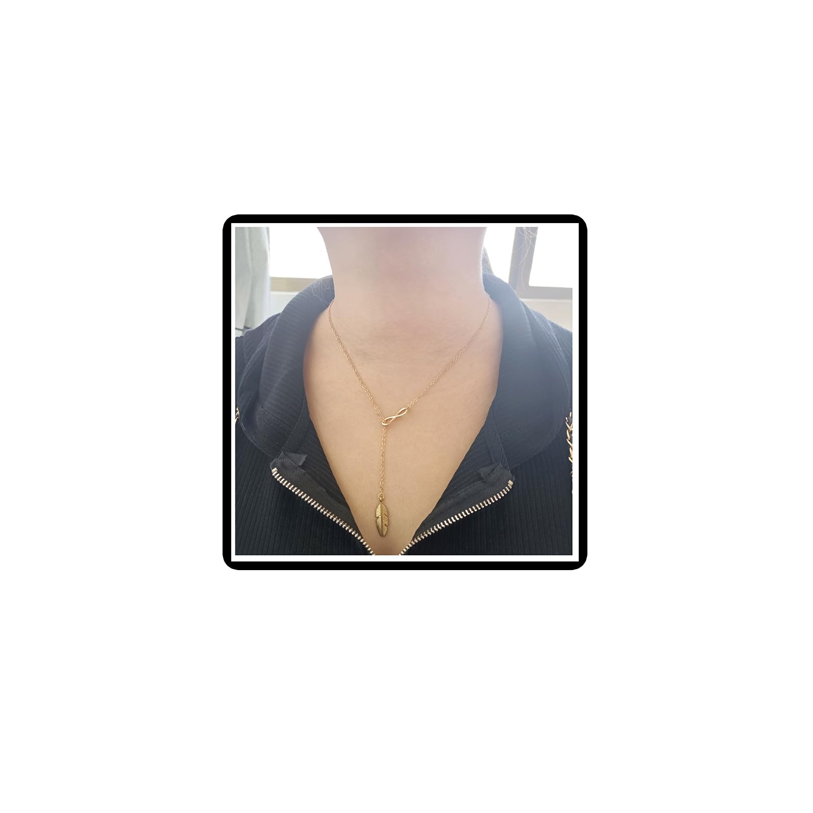 Feather Infinity Pendant Necklace Lucky 8 Leaf Lariat Y-Shape Necklace Chain Jewelry for Women Girls Teens (Gold)