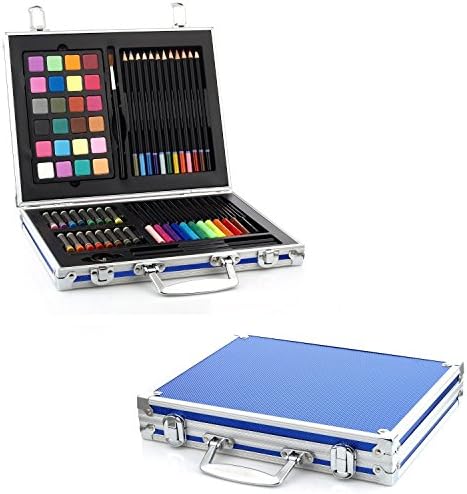 70 Piece Kids Art Set in Blue Aluminum Case Drawing Deluxe / Ensemble De Materiel D'art Pour Enfants