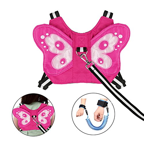 Atomcool Anti Lost Wrist Link + Baby Harness Leash, 2 Pack Child Toddler Walking Safety Harnesses for Boys and Girls to Disneyland, Zoo or Mall, Cute Kids Wristband Assistant Strap Belt (Butterfly Pin