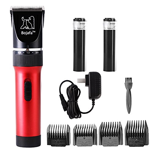 Bojafa Rechargeable Cordless Dog Grooming Clippers kit - Low noise Pet Hair Grooming Trimmers Clippers for Dogs and Cats (Double batteries)