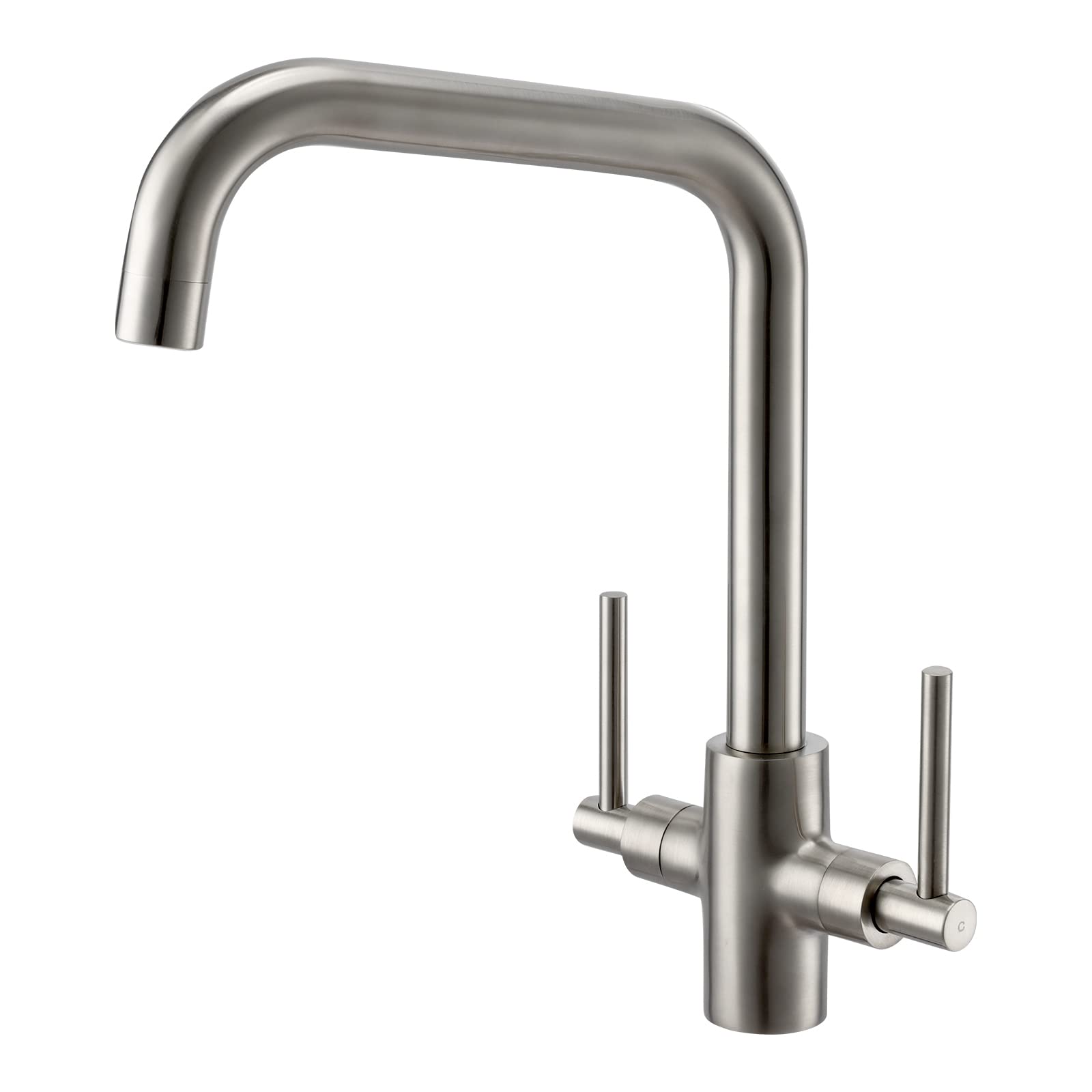 Brushed Steel Kitchen Tap Peppermint Dual Lever Kitchen Mixer Taps 1 Hole Brushed Nickel Sink Taps Mixer Monobloc Square Taps for Sinks Traditional