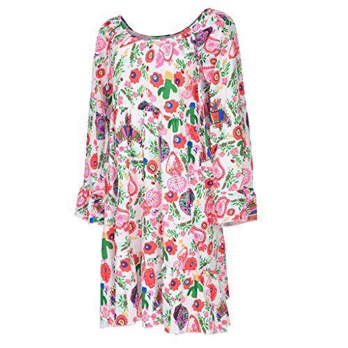 Witspace Women's Ladies Plus Size Loose Print Long Sleeve O-Neck Mini Long Dress - Thumbnail 2