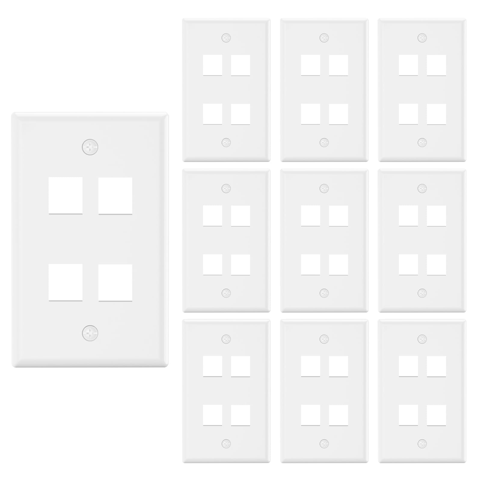 Photo 1 of VCE 4 Port Keystone Wall Plate UL Listed (10-Pack), Single Gang Wall Plates for RJ45 Keystone Jack and Modular Inserts, White