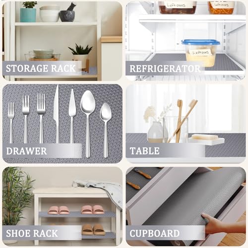 Shelf Liner for Kitchen, 45x300cm Non-Adhesive Drawer Mats, Waterproof Strong Grip Oil-Proof Pantry Shelves Liners for Kitchen and Bedroom Large Shelves Cabinets (Grey Dot Pattern)