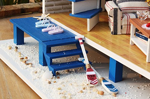 Cuteroom DIY Holz Puppenhaus Handmade Miniatur Kit - Beach Storey Villa Modell & Möbel/Spieluhr – Bild 8
