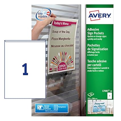 Avery L7083 10 Self Adhesive Repositionable Clear Sign Pocket 1