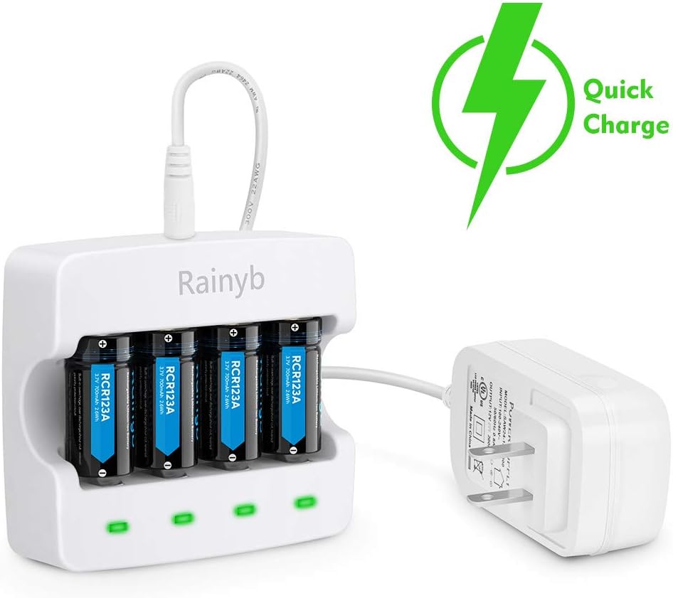RCR123A Battery Charger for Arlo, Rainyb Arlo Battery Charger for RCR123A Li-ion Rechargeable for Arlo Wireless Security Cameras(Not Including The Batteries)