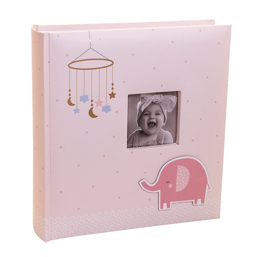 Kenro Baby Animals Pink Elephant Memo Photo Album for 200 Photos 6x4 Inch / 10x15cm with Slip-in Pages and Photo Window on the Cover - KN402PK