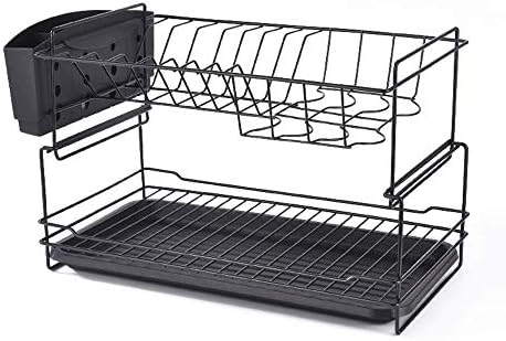 Guoning L 食器乾燥棚 食器水切りラックドレイン コンパクト食器棚 カラー ブラック サイズ 42x25x28cm