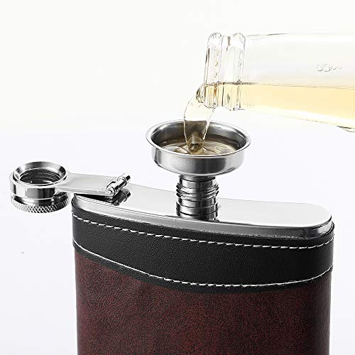 YWQ Premium 1 Pack 8 Oz Hip Flask for Liquor Soft Touch Leather Wrap with Funnel,18/8 Stainless Steel Highest Food Grade Leak Proof Classic Flask - Thumbnail 2