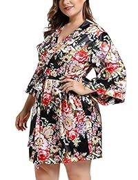 Kacocob - Kimono corto de satén para mujer con bolsillos