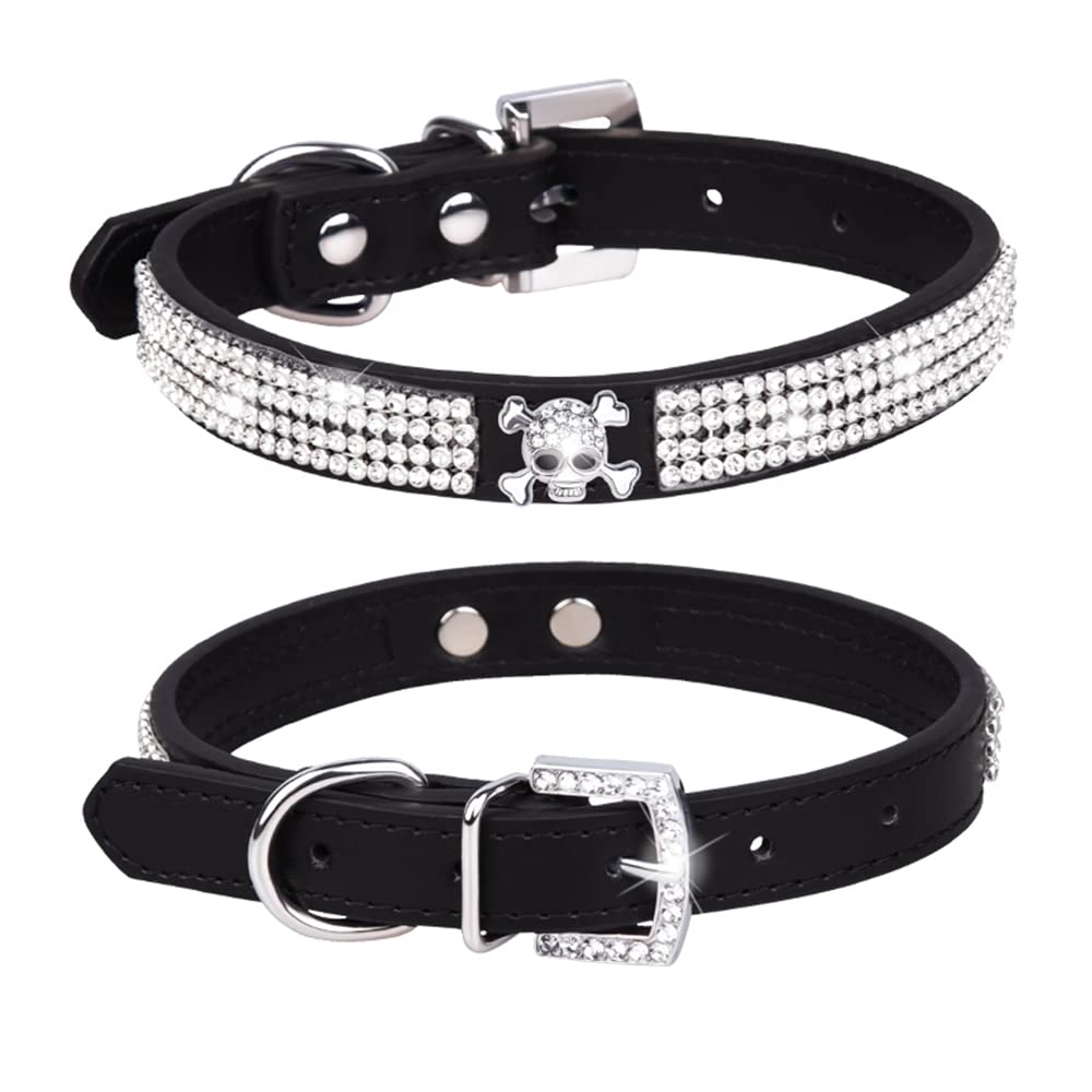 haoyueer Cute Dazzling Sparkling Elegant Fancy PU Leather Bling Rhinestone Crystal Jeweled Pet Cat Dog Puppy Collar … (S, Black-2) — image 1