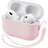 ORNARTO for AirPods Pro 2 Case, Hybrid Silicone, Pink | Hybrid Silicone Rubber, Front LED Visible, Wireless Charging, Skin-Friendly Soft Touch, Anti-Scratch, Detachable Lanyard