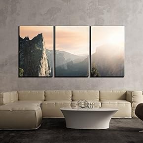 3 Piece Canvas Wall Art - Grand View of Mountains in The Morning - Modern Home Art Stretched and Framed Ready to Hang - 16"x24"x3 Panels
