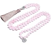 Hovaete 108 Mala Prayer Beads Necklace Natural Stones Meditation Yoga Jewery 108 Hand Knotted Japa Mala Beaded Long Tassel Necklace with Tree of Life Pendant for Men and Women
