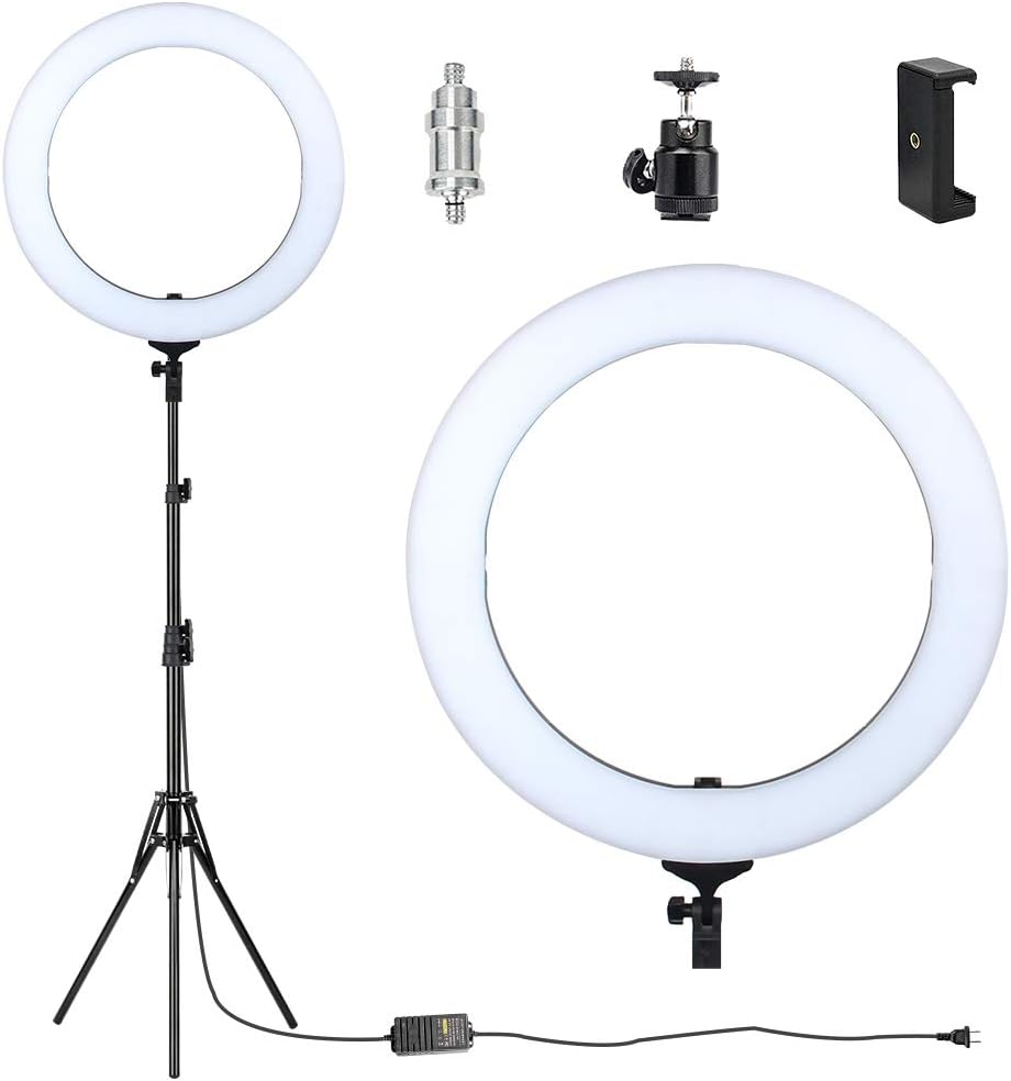 18" Ring Light with Stand，ZoMei Dimmable LED Ring Light with Tabletop Stand for Making up, YouTube Videos with ballhead, Phone Holder & Diffuser Cloth