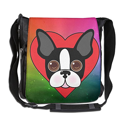 Boston Terrier Face Unisex Casual Messenger School Adjustable Shoulder Tote Bag Travel Crossbody Bag Wide Diagonal Bag Single Shoulder Bag