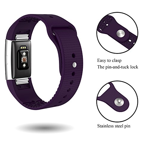 SWEES Silicone Bands Compatible Fitbit Charge 2, 3 Packs Sport Breathable Replacement Bands Women Men Small & Large (5.7" - 8.3"), Black, Grey, Navy Blue, Pink, White, Teal