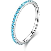 Bellitia Jewelry 925 Sterling Silver Wedding Band Turquoise Eternity Stackable Engagement Ring, Stackable Ring Eternity Bands for Women, 1.4mm