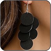 Boho Handmade Round Wooden Dangle Earrings for Women Vinatge Multiple Disc Geometric Long Tassel Earrings Lightweight African Earring Vacation Jewelry