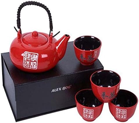 Asian Tea Set - Japanese, Samurai Motifs - Red - Dimensions:28 cm x 8.5 cm x 20 cm