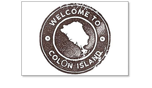 Sello vintage de mapa de Colon Island. Imán para nevera con ...