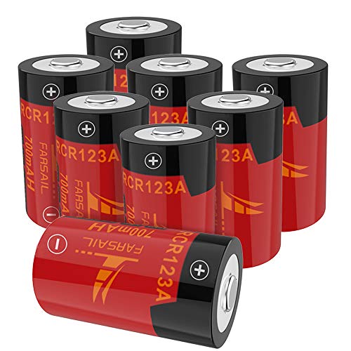 RCR123A Rechargeable Battery Compatible with Arlo VMC3030 VMK3200 VMS3130 3230C 3430 3530 Wireless Security Cameras, FARSAIL 8-Pack 700mAH 3.7V CR123A Lithium ion Rechargeable Arlo Batteries