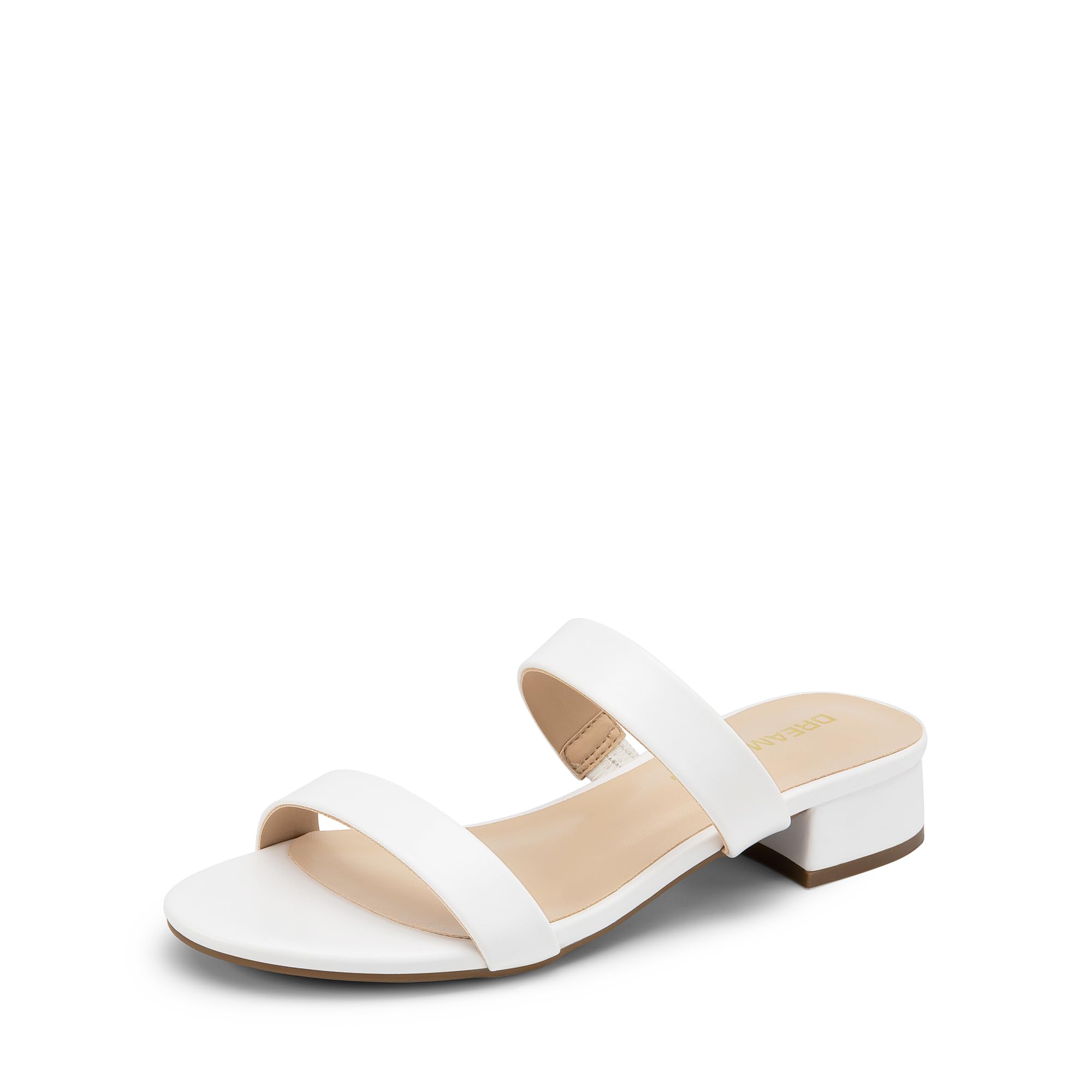 Photo 1 of Size 9 DREAM PAIRS Women's Slides Heels Slip On Low Block Sandals Two Strap Open Round Toe Chunky Casual Summer Mules Shoes,White,DWUMSS2511