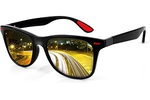 FIMOSON Classic Square Night Vision Glasses for Men Women, Anti Glare HD Polarized Sunglasses Driving Fishing Golf UV400 Protection