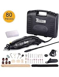 Rotary Tool TECCPO 1.5A Motor Eléctrico 8.000 35.000RMP Variable Velocidad, 80pcs Accesorios con Flex Shaft, Universal 3 jaw Chuck para Proyectos Familiares y Trabajo Preciso TART04P