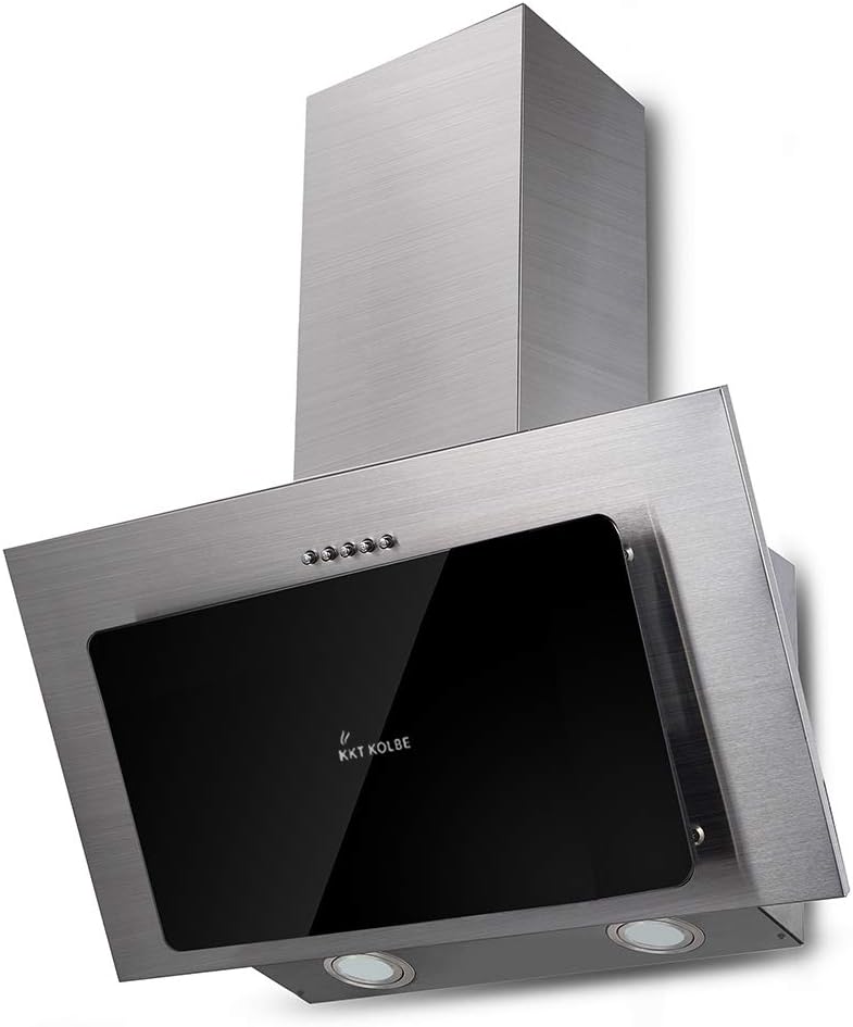 KKT KOLBE Kopffreie Dunstabzugshaube/Wandhaube (60cm / Edelstahl/schwarzes Glas/LED-Beleuchtung / 3 Stufen/Druckknöpfe) BASE604ED
