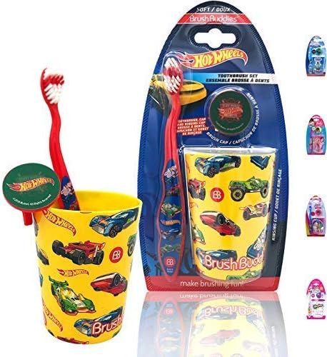 Premium Kids Friendly Happy Brushing Time Soft Bristle Toothbrush Gifts Set - Manual Toothbrush, Cover Cap, Rinsing Cup, Great Gifts for Boys Girls