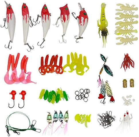 AQC Fish Lures | 102pcs Colorful Realistic Fishing Baits with Storage Box | Durable ABS and Soft Skin Rubber Body with Steel Metal Hooks for Freshwater Saltwater Fishing | 1449