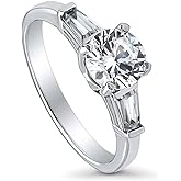 BERRICLE Sterling Silver Solitaire 3-Stone Promise Wedding Engagement Rings for Her, Cubic Zirconia CZ Ring - Emerald, Pear, Round Cut