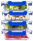 [LARGER PREMIUM 4 SET] 950 ML Glass Meal Prep Containers with Lifetime Lasting Snap Locking Lids Glass Food Containers BPA-Free, Microwave, Oven, Freezer and Dishwasher Safe (32 Oz.)