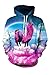Pink Queen Unicorn Printed Big Pockets Pullover Hoodie Sweatshirt(L)