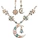 Imixlot Rhinestone Enamel Star Sun Moon Flower Pendant Necklace Dangle Earrings
