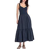 FANCYINN Women’s Sleeveless Summer Midi Dress Knit Tank Bodice Tiered V-Neck Casual Flowy Sundress Pockets Vacation Dress