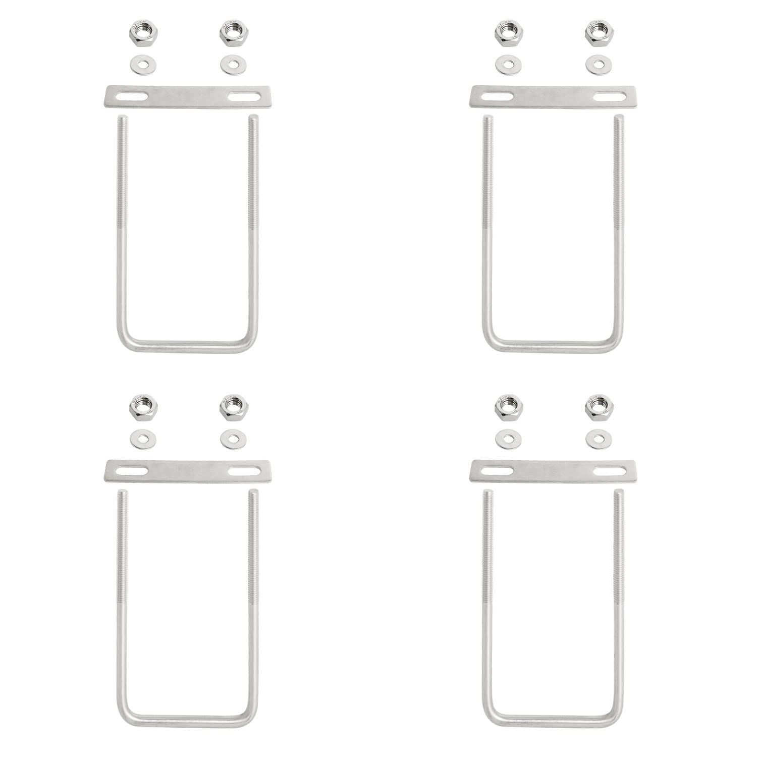 Aopin Square U-Bolt 2.17"(55mm) Inner Width U Bolts Brackets 304 Stainless Steel M8 with Nut, Plate, Washer for Car/RV/Trailer Bumper,4 Sets