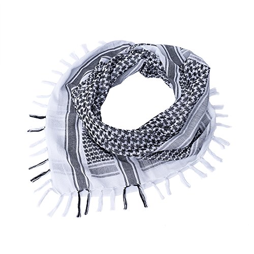 Premium Military Shemagh Scarf Tactical Desert Arab Head Neck Scarf Wrap (White&Black)