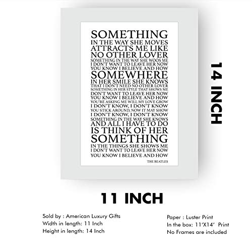 The Beatles Song Lyrics Wall Art"Something In The Way She Moves" 11 x