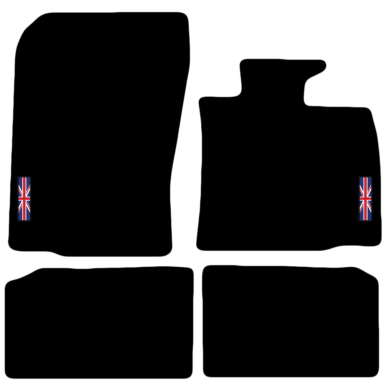 Carsio Carpet Car Mats For Mini Countryman 2010 to 2016 R60 with Union Jack Flag logo Tailored Fit Floor Mat Complete Accessory Custom Fitted - All Weather, Anti-Slip Backing & Black Trim