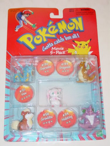 Pokemon Movie 5 Pack Figures with Battle Discs - Gyarados, Dragonite, Mew, Growlithe and Nidoking