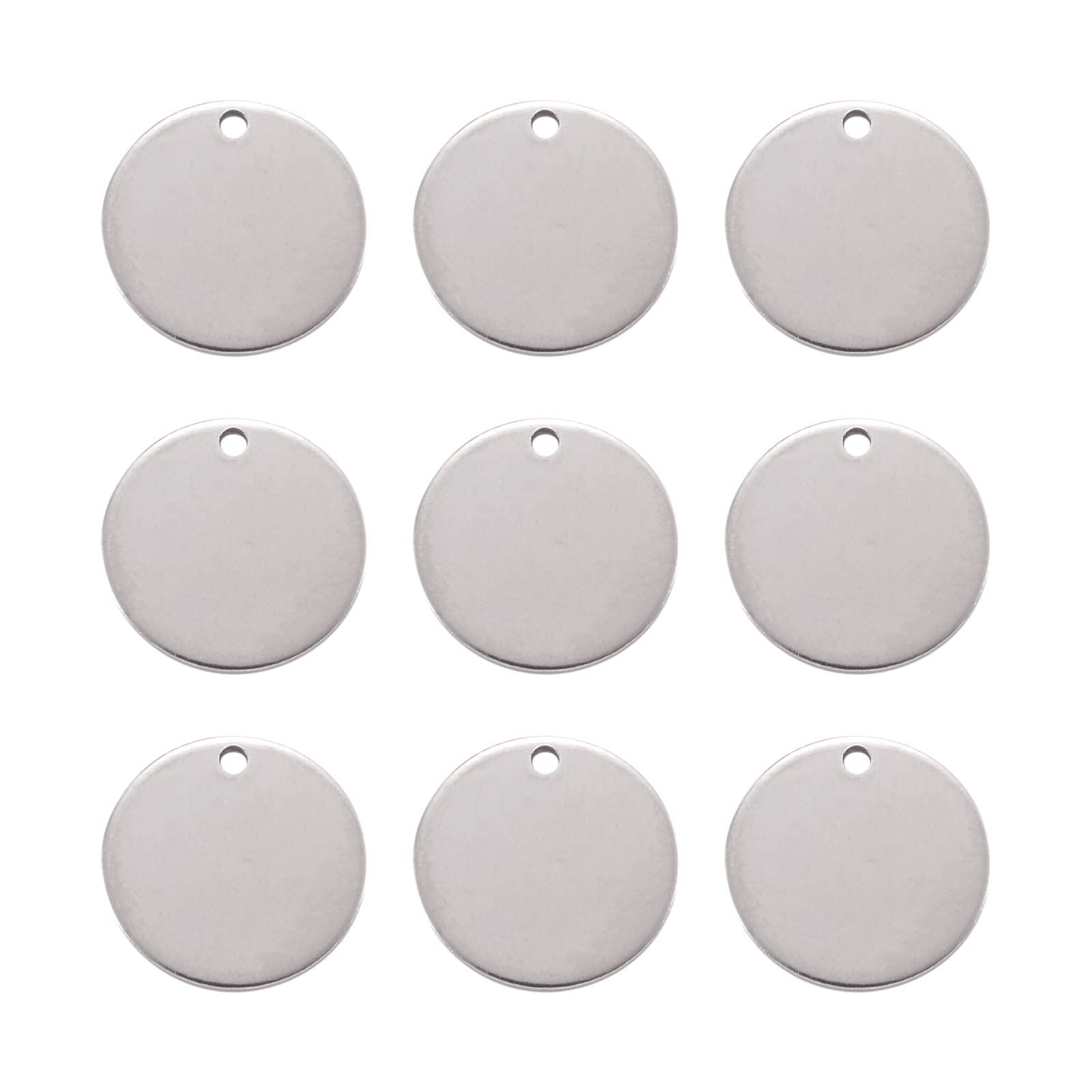 PandaHall 10pcs Stainless Steel Blank Stamping Tag Pendants 14mm Flat Round Charm Pendants for DIY Jewelry Making