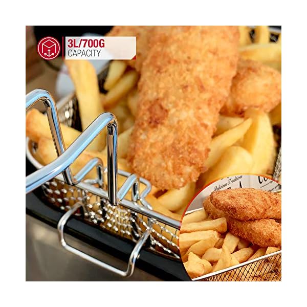 NETTA 3L Deep Fat Fryer with a Viewing Window, 700g Capacity, Temperature Control, Non-Slip Feet, Easy Clean, Powerful…