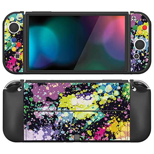PlayVital ZealProtect Soft Protective Case for Nintendo Switch OLED, Flexible Protector Joycon Grip Cover for Nintendo Switch OLED with Thumb Grips & ABXY Direction Button Caps - Watercolour Splash