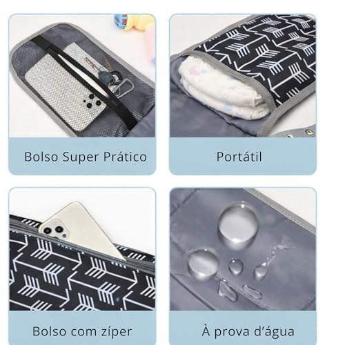 Trocador de Fralda, Trocador para Bebe, com Bolsos, Portátil, Impermeável, Macio, à Prova D'água